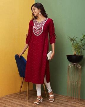 women embroidered straight kurta