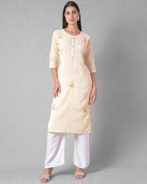 women embroidered straight kurta