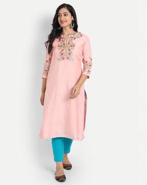 women embroidered straight kurta