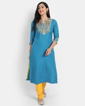 women embroidered straight kurta