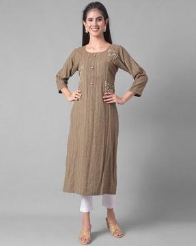 women embroidered straight kurta