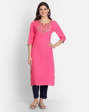 women embroidered straight kurta