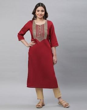 women embroidered straight kurta