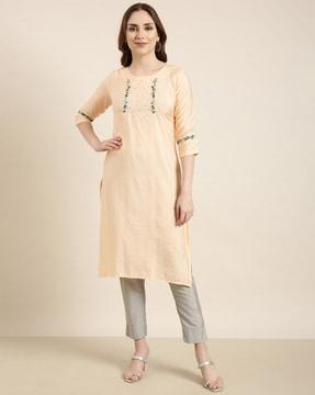 women embroidered straight kurta