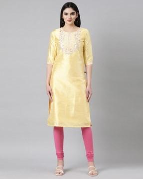 women embroidered straight kurta