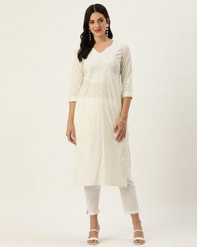 women embroidered straight kurta