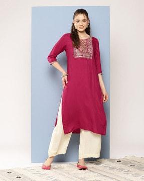 women embroidered straight kurta