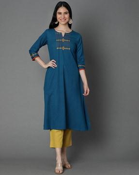 women embroidered straight kurta