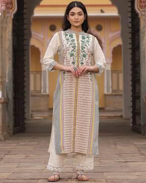 women embroidered straight kurta