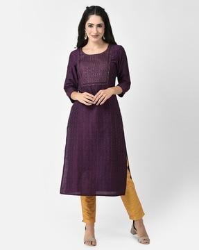 women embroidered straight kurta