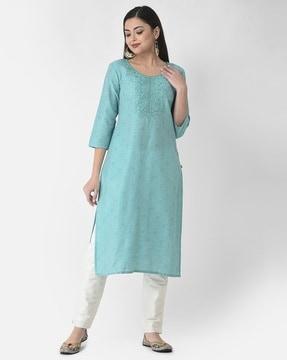 women embroidered straight kurta