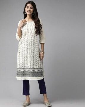 women embroidered straight kurta