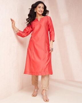 women embroidered straight kurta