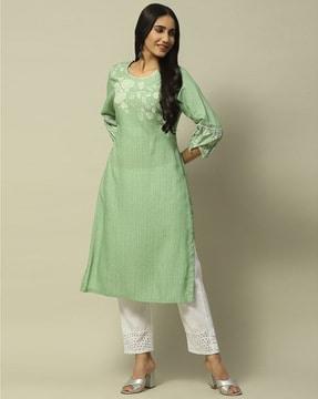 women embroidered straight kurta