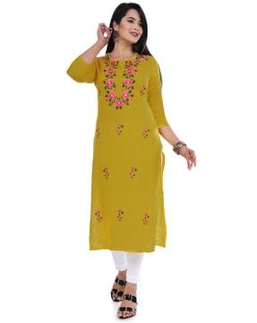 women embroidered straight kurta