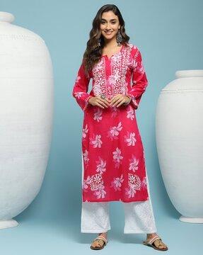 women embroidered straight kurta