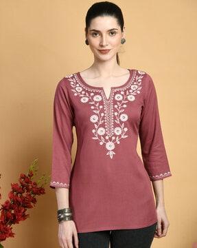 women embroidered straight kurti