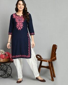 women embroidered straight kurti