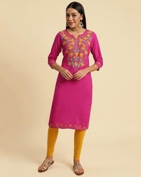 women embroidered straight kurti