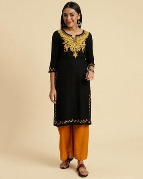 women embroidered straight kurti