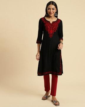 women embroidered straight kurti