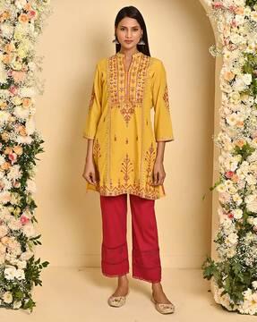 women embroidered straight kurti