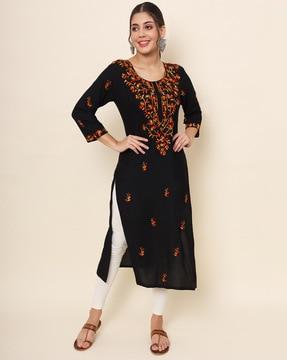 women embroidered straight kurti