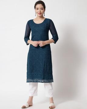 women embroidered straight kurti