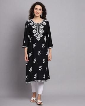 women embroidered straight kurti