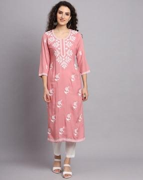 women embroidered straight kurti