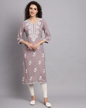 women embroidered straight kurti