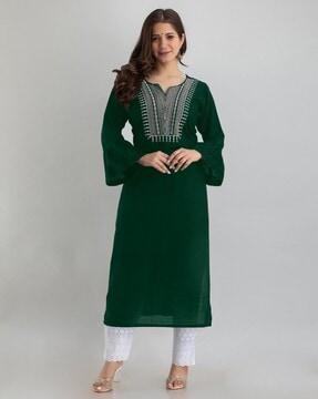 women embroidered straight kurti