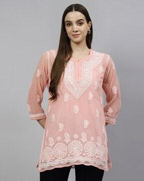 women embroidered straight no darts kurti