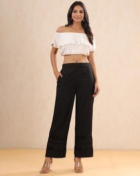 women embroidered straight pants
