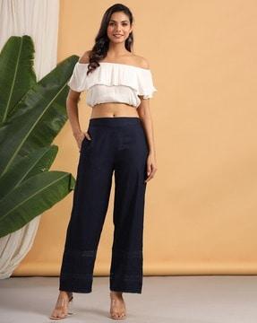 women embroidered straight pants