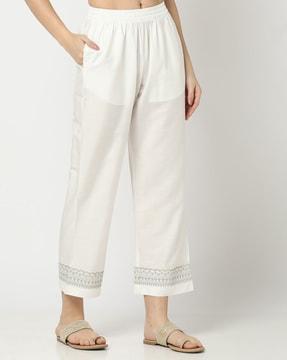 women embroidered straight pants