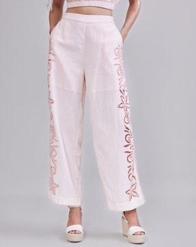 women embroidered straight track pants