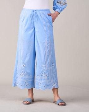 women embroidered straight track pants