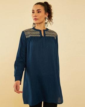 women embroidered straight tunic