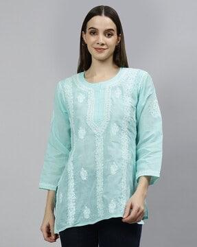 women embroidered straight tunic