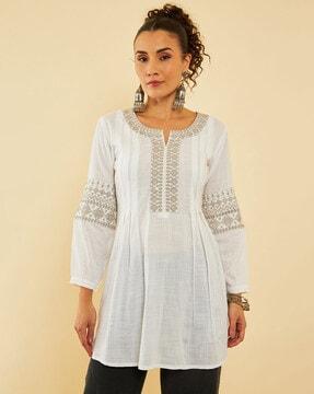 women embroidered straight tunic