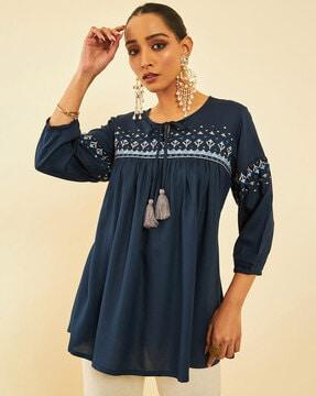 women embroidered straight tunic