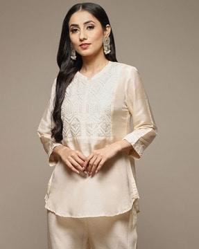 women embroidered straight tunic