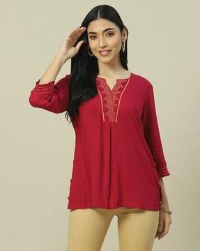 women embroidered straight tunic