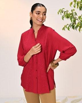 women embroidered tailored fit shirt