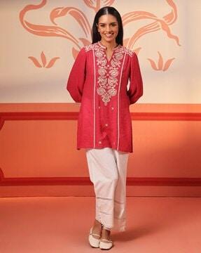 women embroidered tailored fit straight tunic