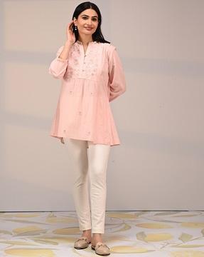 women embroidered tailored fit top