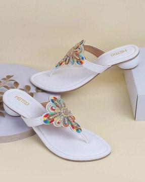 women embroidered thong-strap sandals