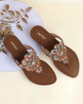 women embroidered thong-strap sandals