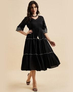 women embroidered tiered dress